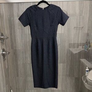 Navy Midi Crosshatch Pencil Dress